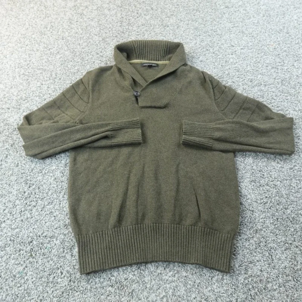 Banana Republic Sweater Mens S‎ Green Knit Pullover Shawl Collar Sweatshirt Cozy